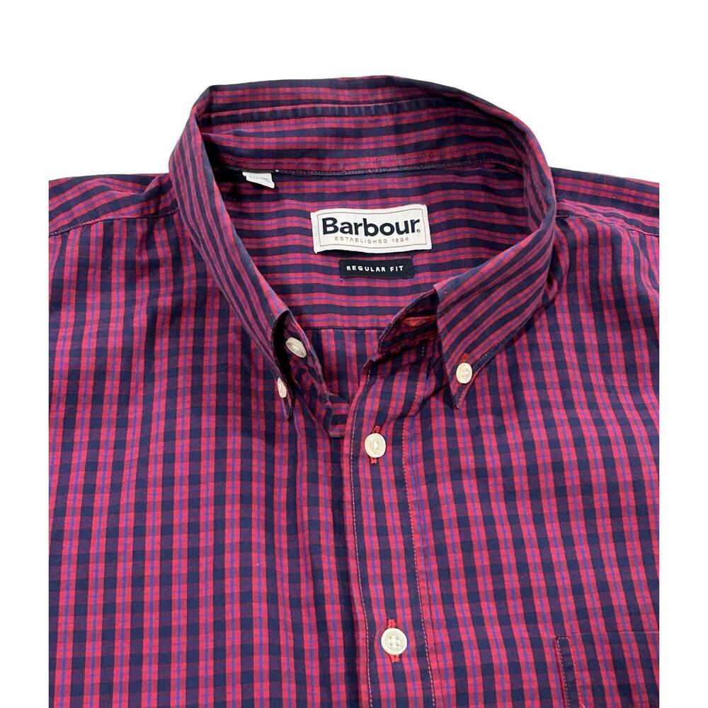 Barbour Short Sleeve Shirt Mens Size XL Blue & Red Plaid Cotton Button Down - Picture 3 of 5
